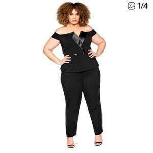 City Chic Black Tux-Style Jumpsuit – Elegant Off Shoulder Size 16